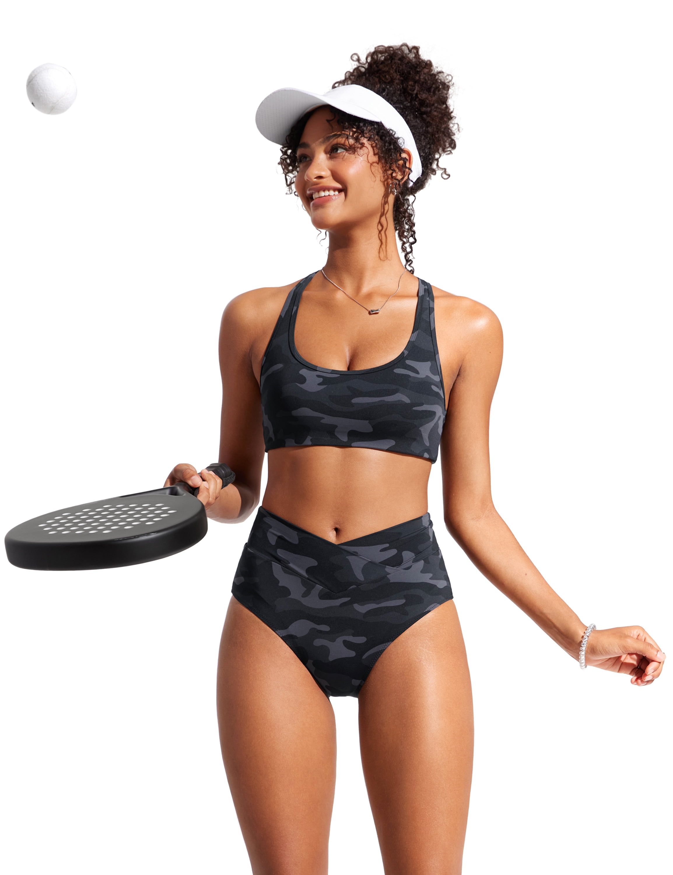 CRZ YOGA High Waisted V Cut Bikini Bottom for Women Cross Front Bathing Swimsuit Swim Briefs