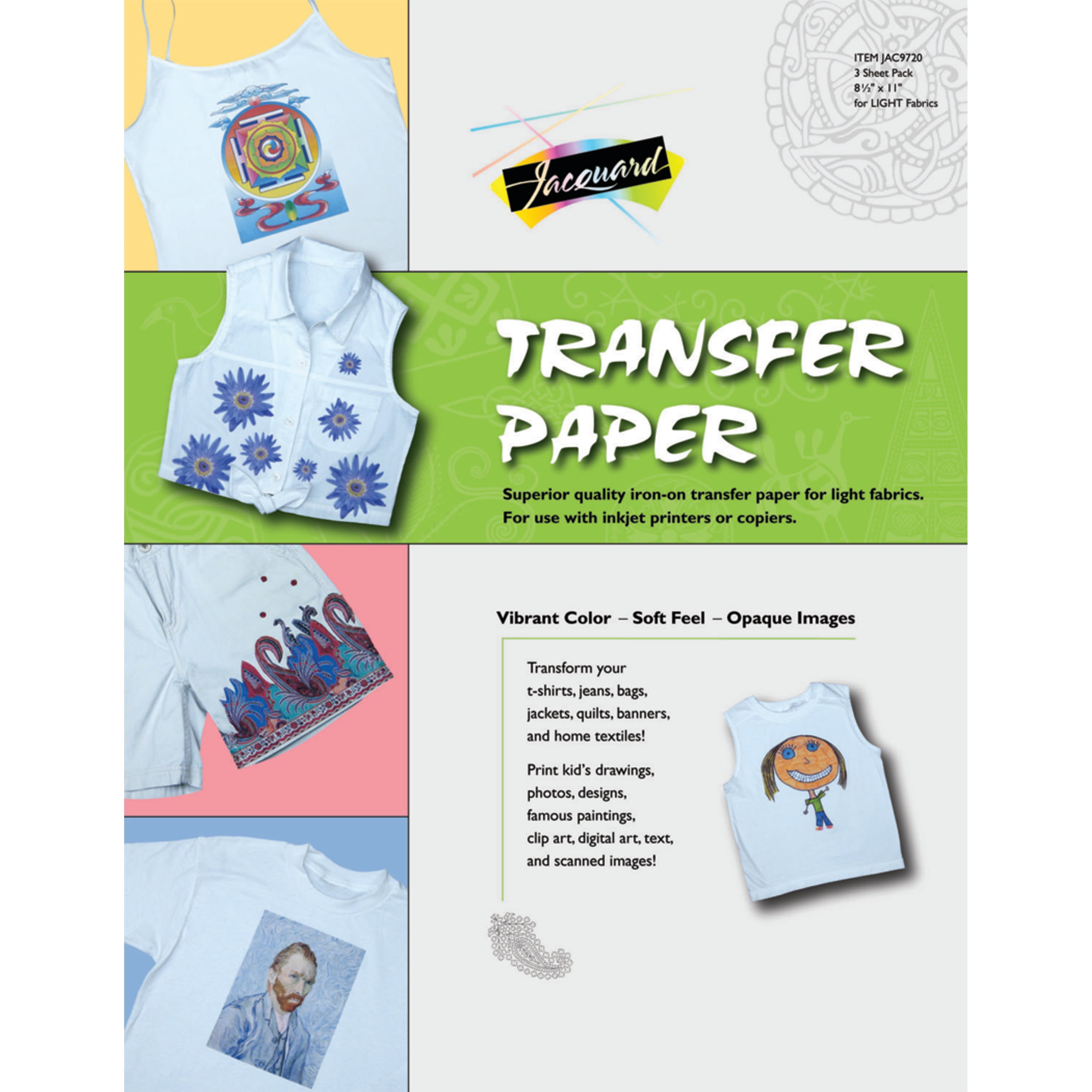 50PC T-Shirt A4 Transfer Paper Iron On Heat Press Light Fabrics Inkjet Printing 