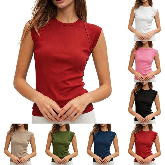 MuXiKeJi Clothes Women's Ribbed Tank Tops 2026 Summer Cap Sleeve Slim Fitted Knit Basic Casual Tee Shirts Fashion Clothes