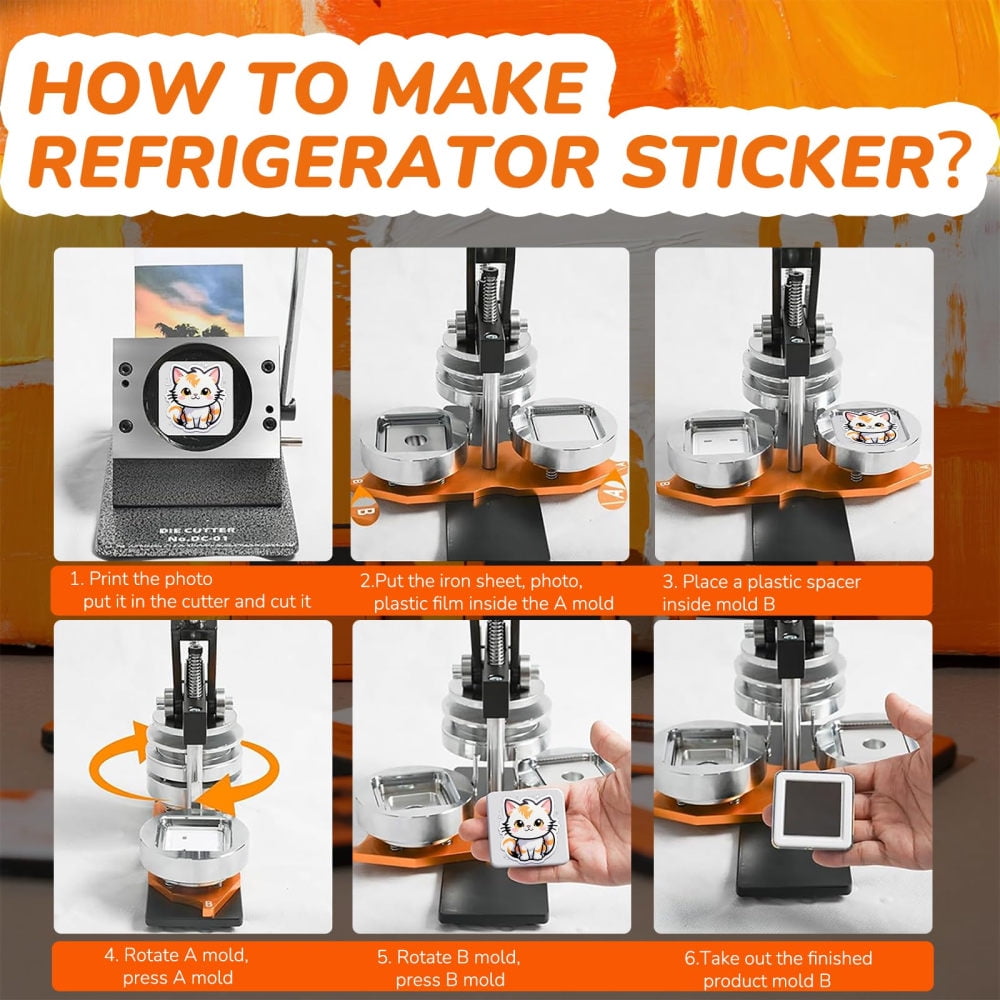 2"X2" Square Photo Badge Magnet Maker Machine, Magnet Making Machine with Paper Cutter - Create Custom Magnets & Badges Easily, Includes 100 Pieces Magnetic Sheets
