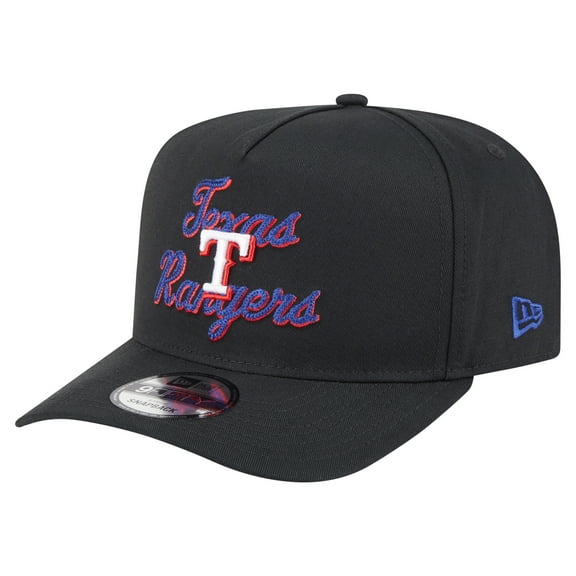 Men's New Era Black Texas Rangers Chainstitch 9FIFTY A-Frame Snapback Hat