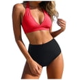 thumbnail image 1 of Yammkia Ensemble Bikini 2 Pcs pour Femmes, Bretelles Tressées au Dos avec Bas Réversible, Ensembles de Bikinis pour Femmes (Rouge, M), 1 of 6