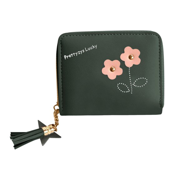 Kcolen Stylish Floral Tassel Zipper Wallet Multifunctional Card Holder Purse for Women Daily Use
