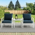 thumbnail image 4 of Crosley Furniture Kaplan 3-Piece Outdoor Chat Set in White with Navy Cushions, 4 of 6