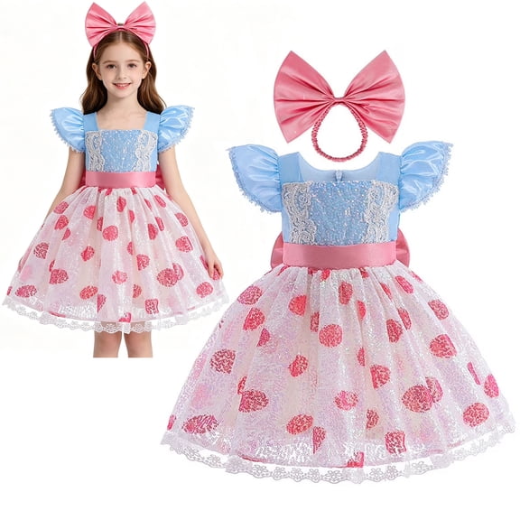 CZMMFSD Polka Dot Dress Princess Halloween Cosplay Ball Gown for Girl With Headwear