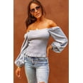thumbnail image 4 of POGLIP Women's Sky Blue Puff Sleeve Smocked Top, 4 of 6