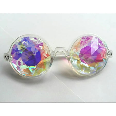 C.F.GOGGLE  2Packs Retro Mosaic Rainbow Kaleidoscope Sunglasses Special Lens Men Women Designer Cosplay Goggles Glasses Clear Pink Black