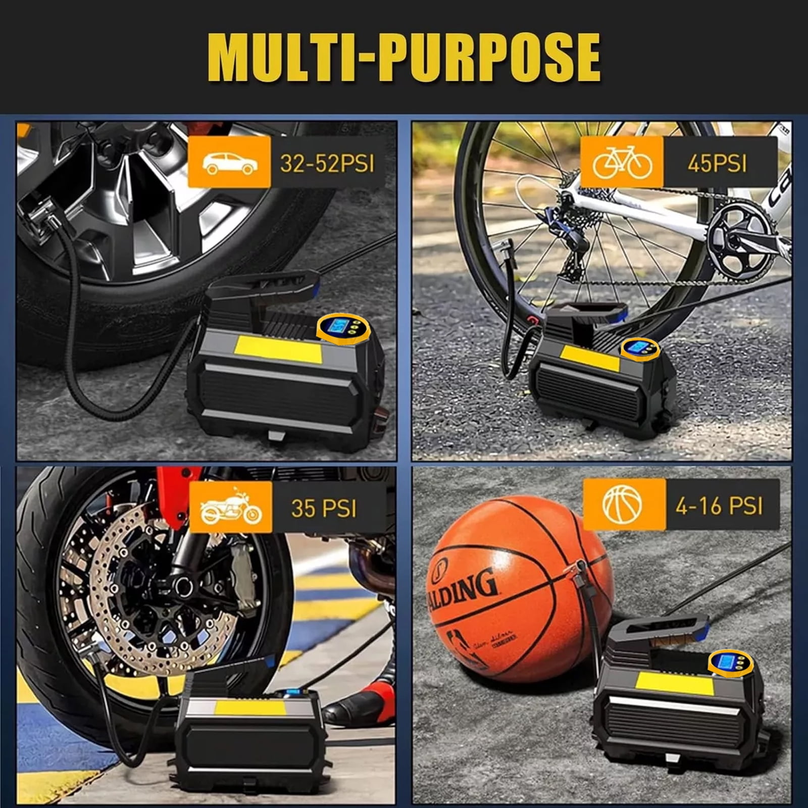 HJDWQN 12V Air Compressor Tire Inflator with Flash-Light - Black
