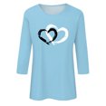 thumbnail image 4 of 3/4 Sleeve Tops for Women Cute Crew Neck Love Graphic Printed Tunic T Shirts Casual Tee Valentine's Day Gift for Girls (Light Blue,M), 4 of 5
