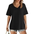 thumbnail image 2 of DeHolifer T Shirt for Women V-Neck Short Sleeve Solid Color Cute T Shirt Summer Casual Tee Tops Black S, 2 of 6