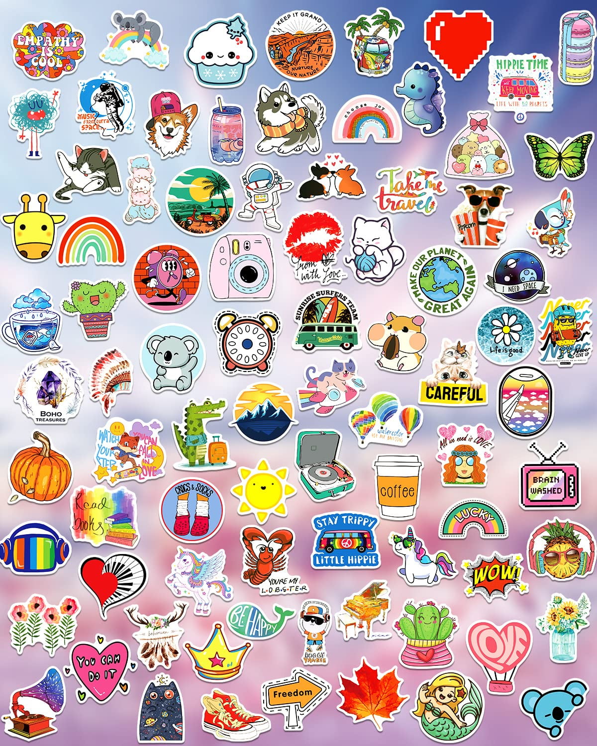 Lifebe 200pcs Cute Stickers Pack, Funny Stickers for Water Bottles, Waterproof and Reusable Vinyl Sticker for Skateboard Flask Laptop Computer Phone