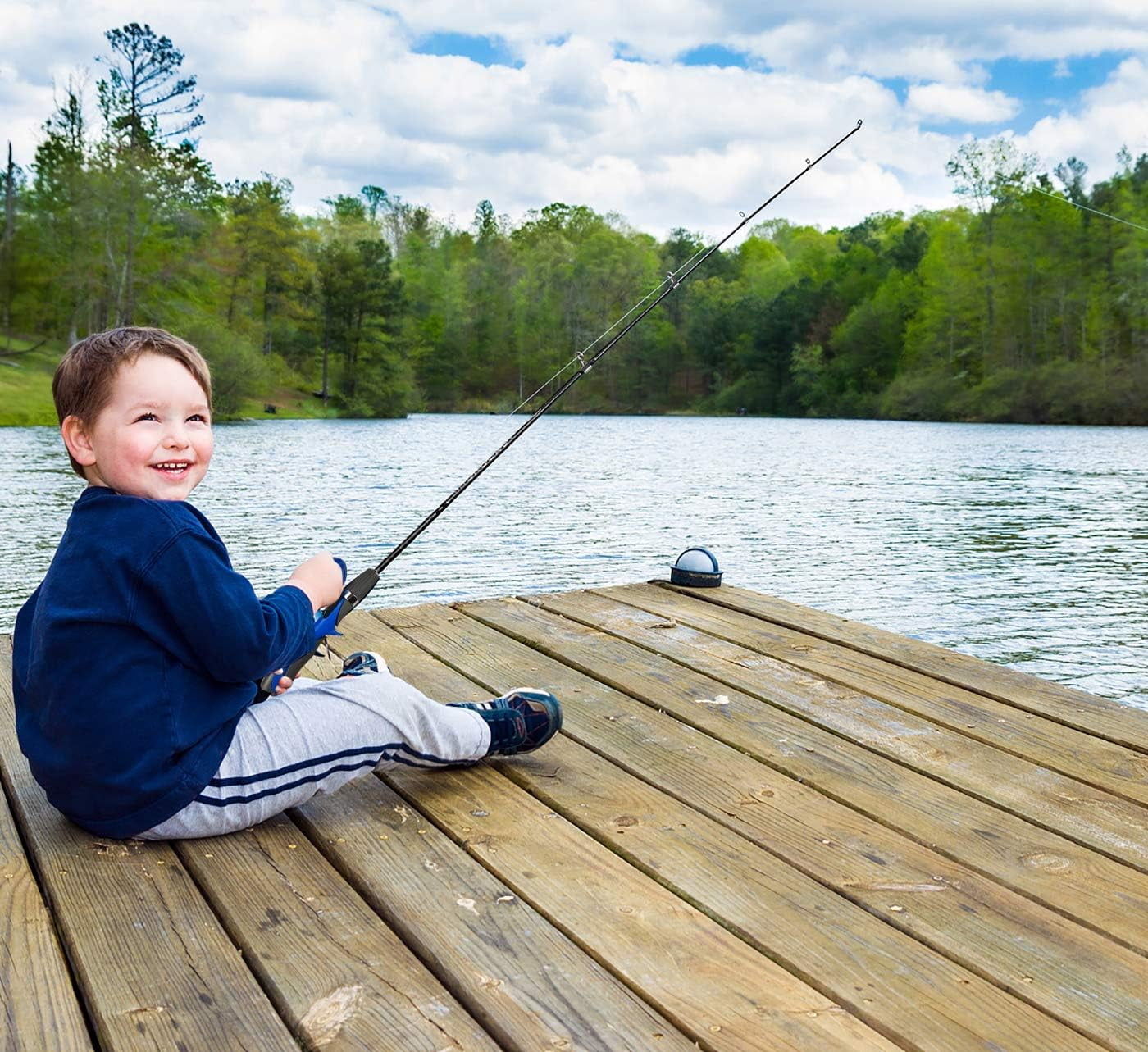 SNYNUXX Kids Fishing Pole Set Portable Telescopic Kids Fishing Rod and Reel Combo Kit with Tackle Box for Beginners, Blue