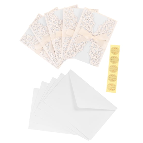 OUNONA Beige Wedding Invitation Set with Elegant Cut Design, 5 Sets for Party, Wedding, and Event Invitations