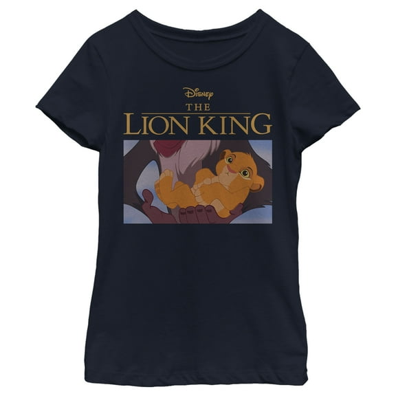 Girl's Lion King Simba and Rafiki Scene  Graphic Tee Navy Blue Medium