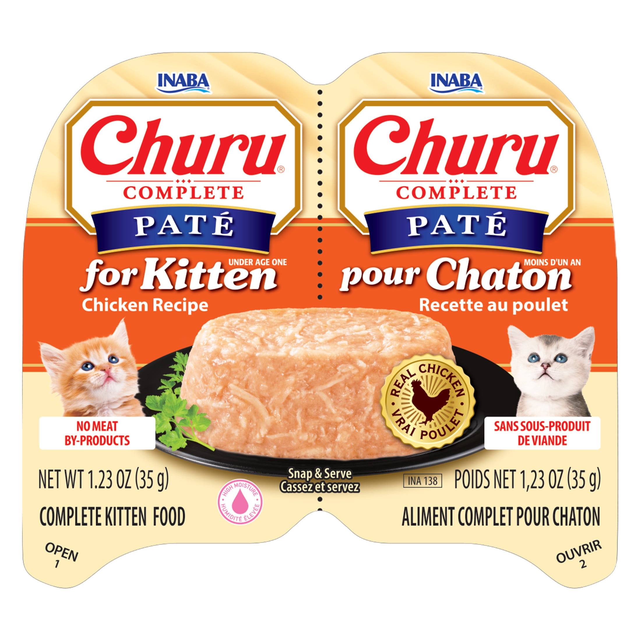 (16 pack) INABA Churu Complete Pate Wet Cat Food with Fish Oil for Kittens, 1.23oz. per Serving, 2 Servings, Chicken Recipe