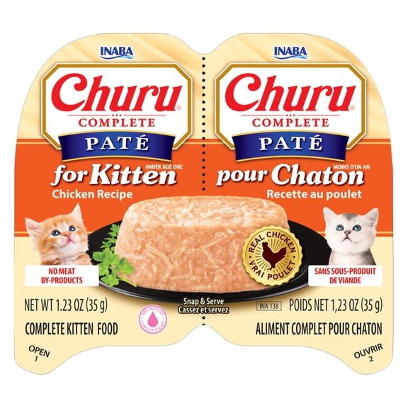 INABA Churu Complete Pate Wet Cat Food with Fish Oil for Kittens, 1.23oz. per Serving, 2 Servings, Chicken Recipe