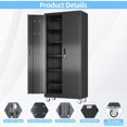 thumbnail image 6 of METALYEYE Metal Garage Storage Cabinet with Wheels & Pegboard, Lockable Metal Storage Cabinets with 2 Doors&5 Adjustable Shelves for Garage&Home,Assembly Required,Black 71''H x32''W x16''D, 6 of 18