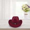 thumbnail image 3 of Women Men Felt Wide Brim Western Cowboy Hats Belt Buckle Panama Hat, 3 of 5