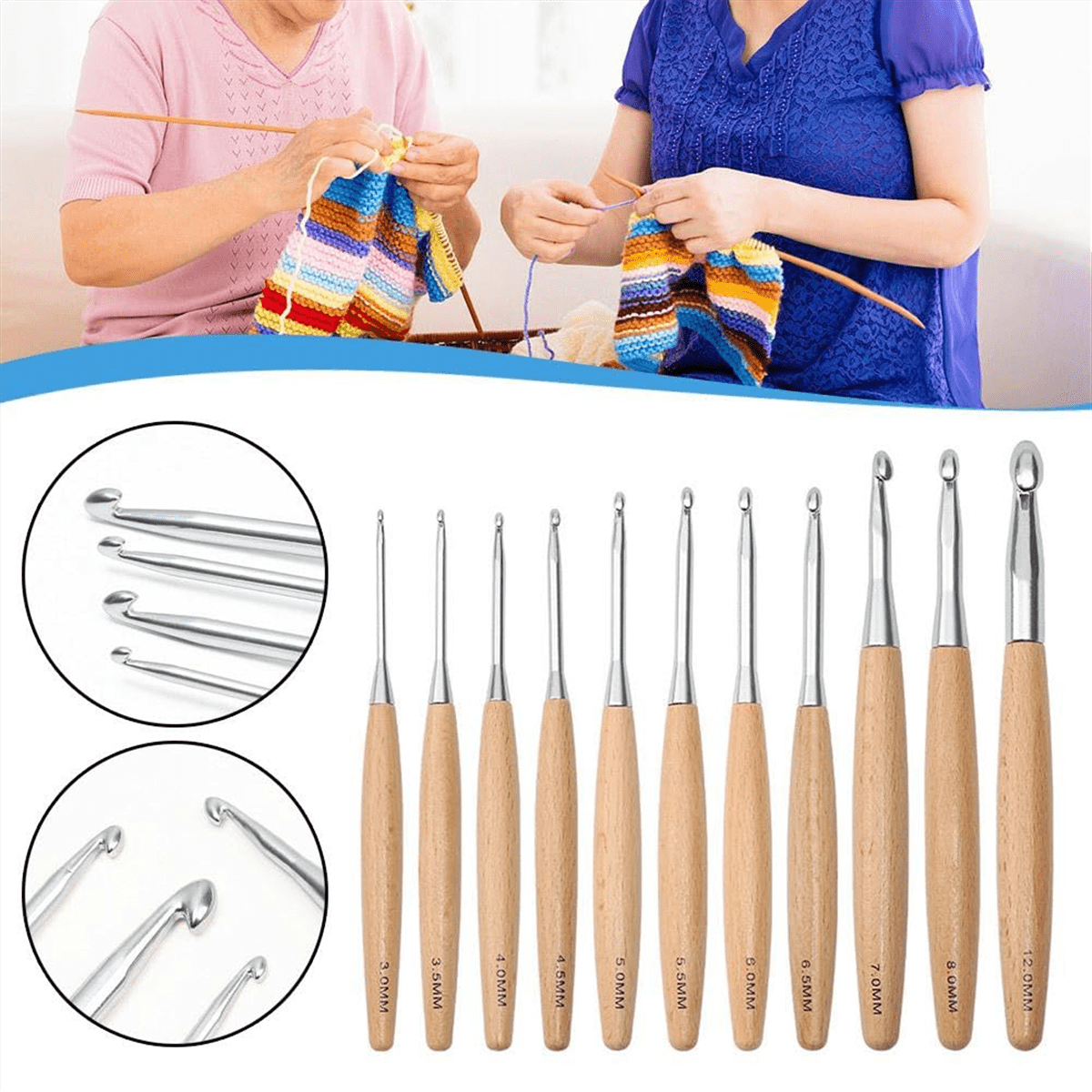 11Pcs Crochet Hooks 3.0mm-12mm, Crochet Hooks with Wooden Handle, Single Crocheting Knitting Hooks, Crochet Needles