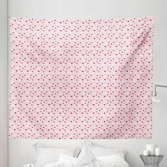 Romantic Tapestry, Valentines Day Theme Little Hearts in Modern Repetitive Pattern, Fabric Wall Hanging Decor for Bedroom Living Room Dorm, 5 Sizes, Rose Magenta and Burgundy, by Ambesonne