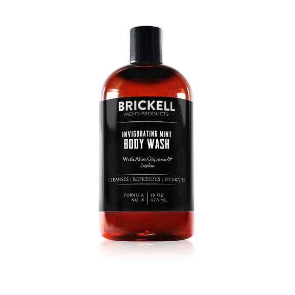 Brickell Men's Invigorating Mint Body Wash, Natural and Organic Ingredients, Sulfate-Free Shower Gel with Aloe, Glycerin, and Jojoba, 16 oz