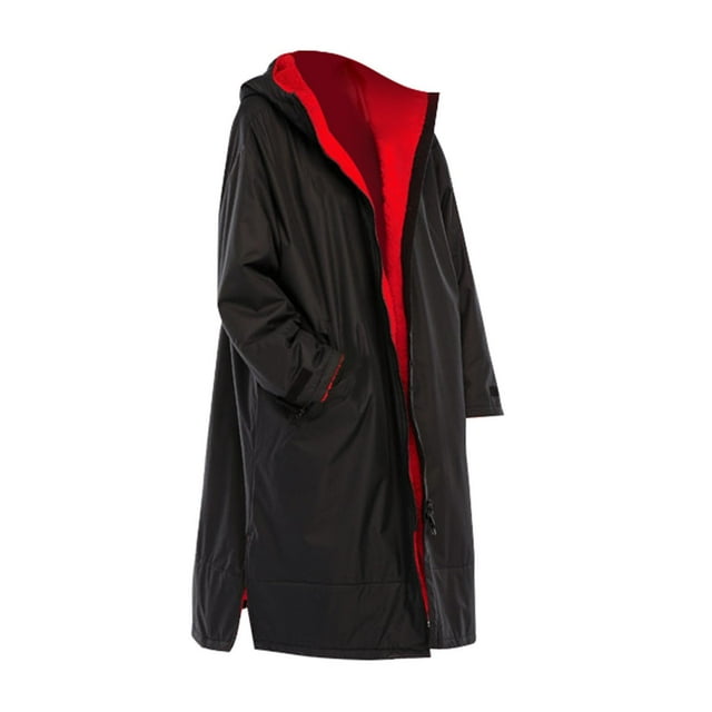 Baohd Warm Waterproof Surf Changing Robe Outdoor Coat Lamb Wool Jacket Hooded Cloak Black Red M