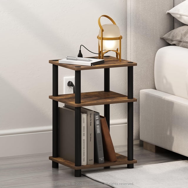 Mesita de noche Furinno Just Turn-Tube de 3 niveles con carga USB