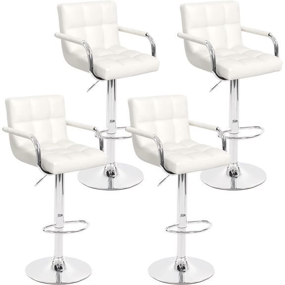 JessieMal Modern PU Leather Bar Stools Set of 4, Adjustable Swivel Square Bar Chairs, Counter Height Barstools with Arms and Large Base for Island/Kitchen(White)