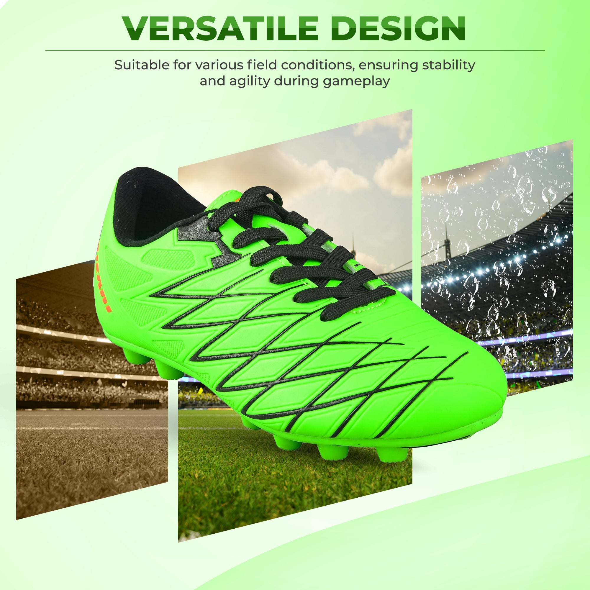 Vizari Boca Firm Ground Soccer Cleats for Kids & Youth – Lightweight, Durable, Comfortable Shoes with Traction & Padded Heel - Green/Black, 8