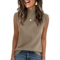 thumbnail image 2 of Women's Mock Neck Sleeveless Tank Tops Loose Fit Casual High Neck Vest Tops for Women Summer Daily Wear Camel S, 2 of 4