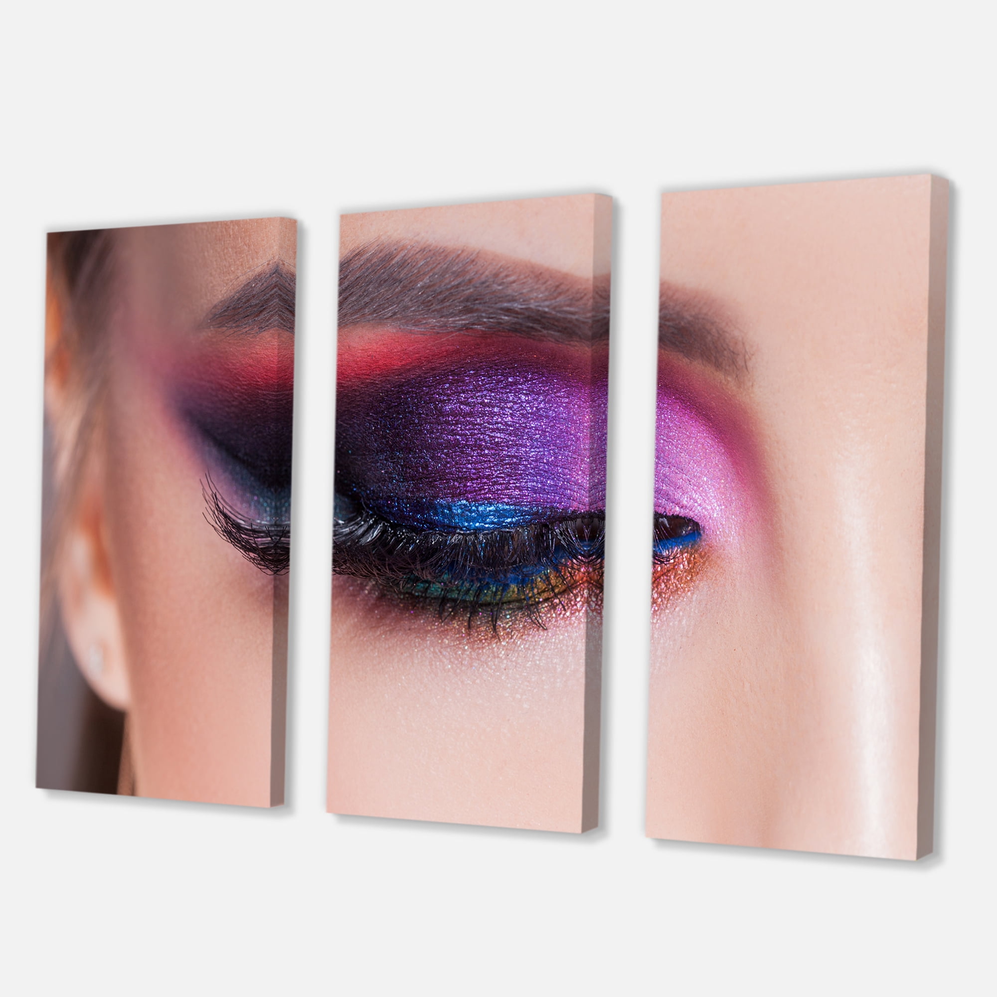 Designart ' Bright Eye Makeup In Luxurious Blue And Pink Shades ' Modern Canvas Wall Art Print