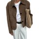 thumbnail image 1 of Chaqueta Informal de Larga con Solapa y Botones para Mujer, Color Liso, Abrigo Corto, Camisa Vintage con Botones. Marrón L, 1 of 8