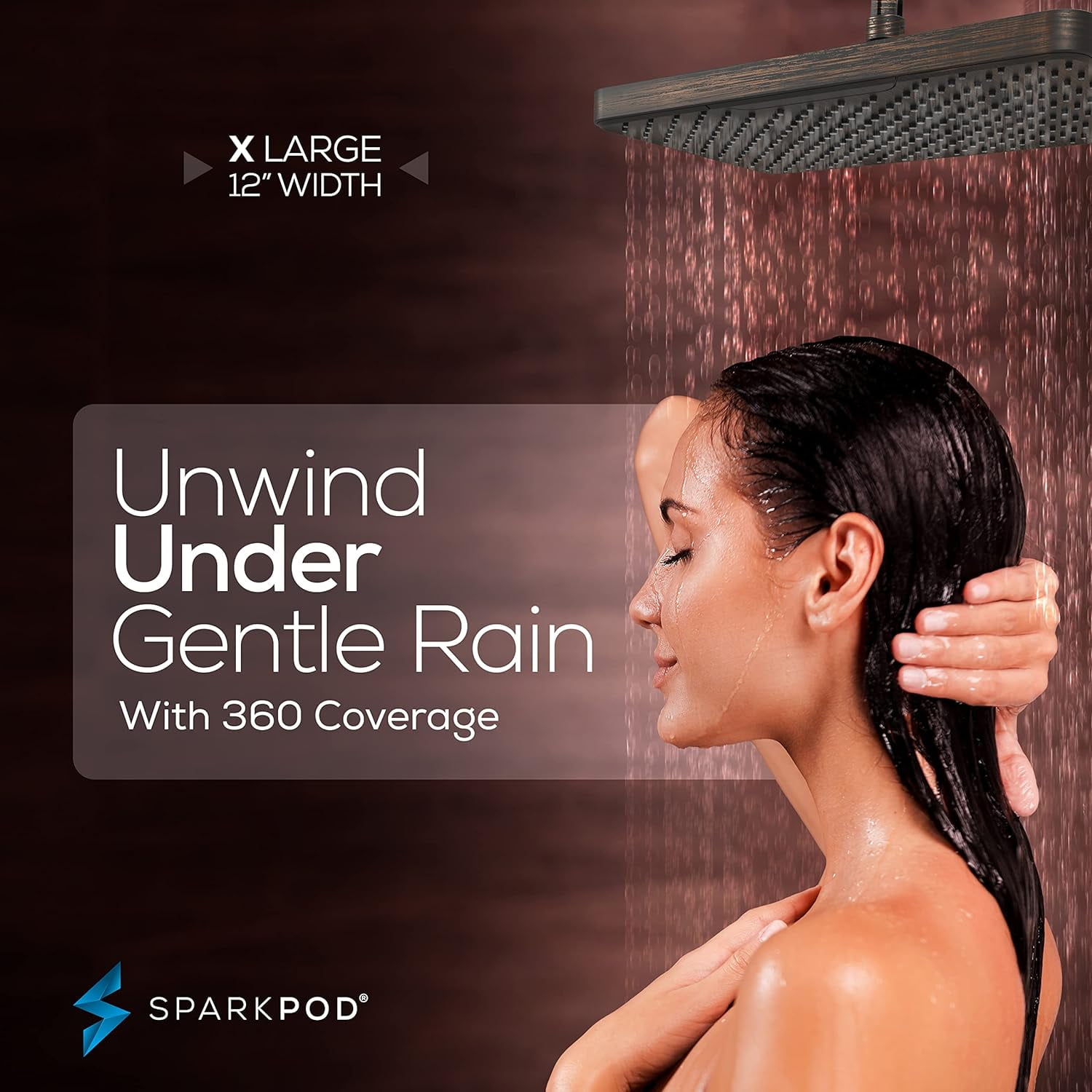 SparkPod 12" Rainfall Shower Head - Wall/Ceiling Mount - High Pressure, Anti-Clog, Easy Install (Oil-Rubbed Bronze)