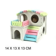 2 Floors Cute Wooden Pet Rat Small Animal Castle Hamster Sleeping House Nest with Colorful Roof for Pet Supplies