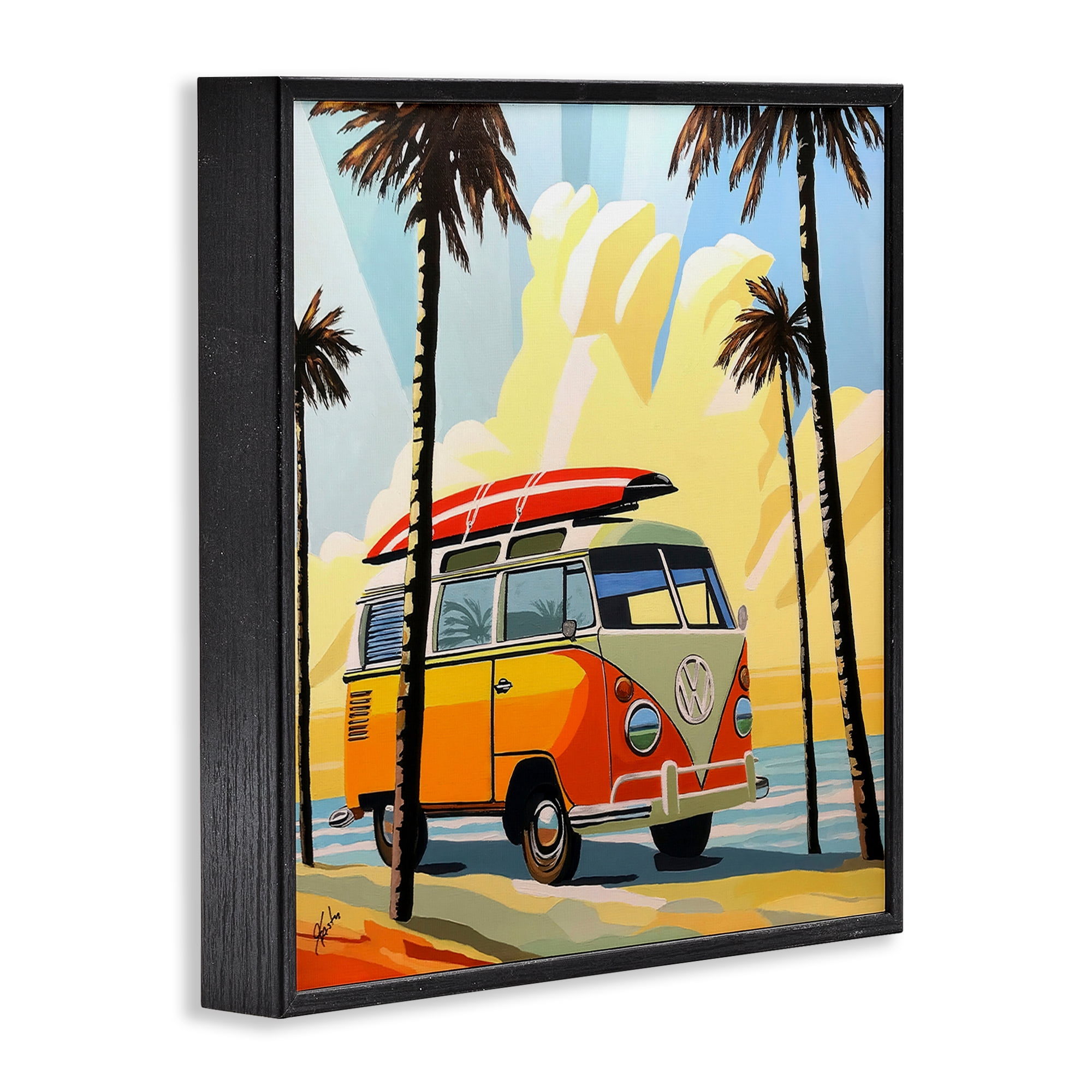 Stupell Industries Road Trip Beach Van Black Framed Giclee Art, design by John Jaster