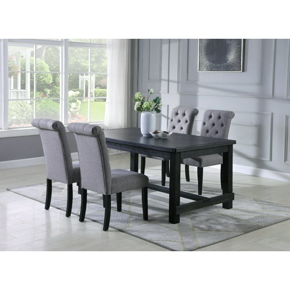 Roundhill Furniture Leviton 5-Piece Dining Set, 30’’Height Table, Up to 4 Seats, Gray