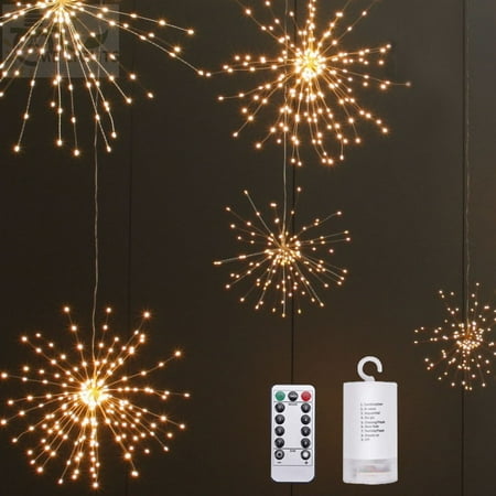 Copper Outdoor Decor LED Waterproof Solar Powered Simulate Fireworks String Light for Outdoor Courtyard Decor 40branch 200 LEDs copper wire warm white ()