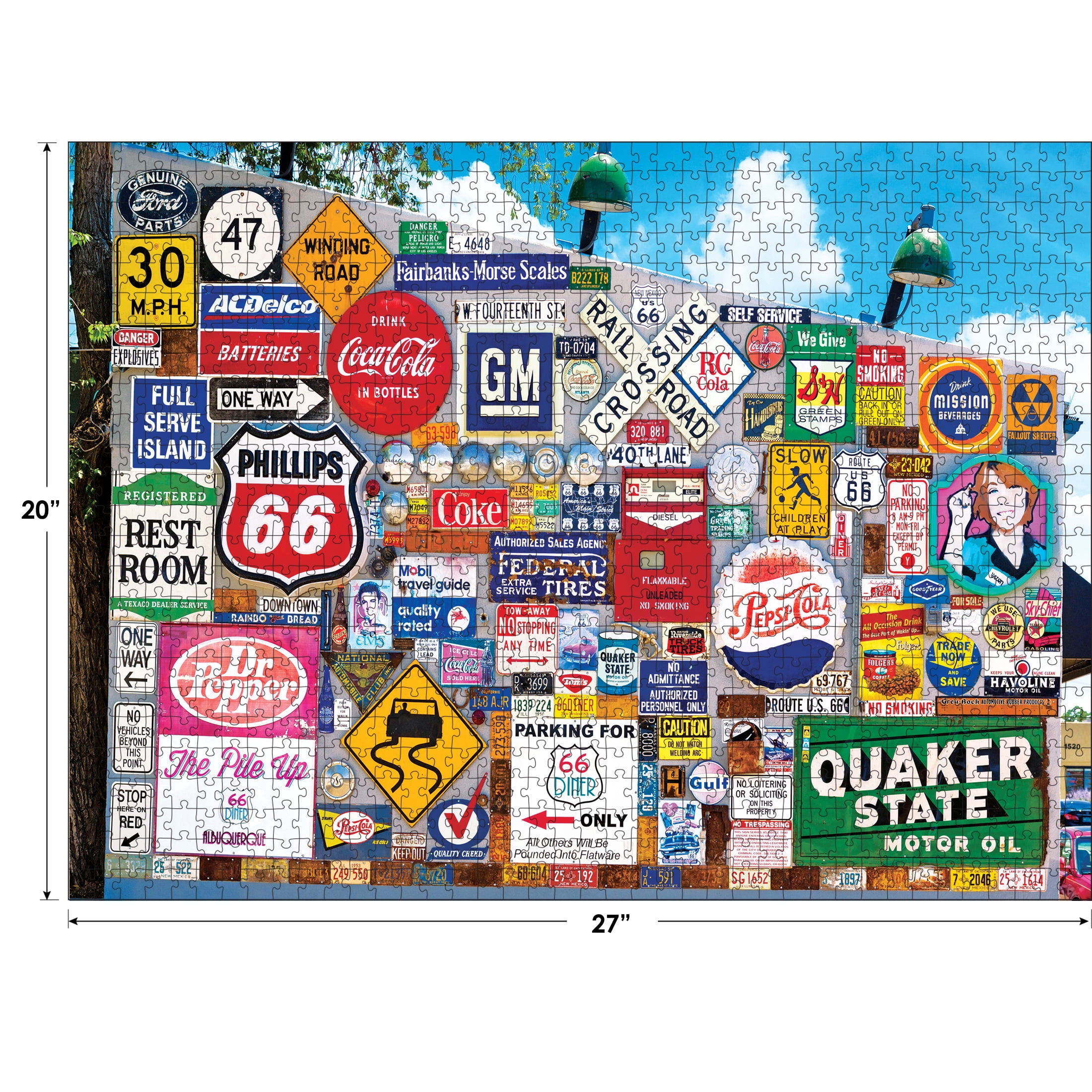 Roseart Colorluxe 1000 Piece Old Ad Signs, Road Signs and Vehicle License Plates on Route 66 Adult Interlocking Jigsaw Puzzle