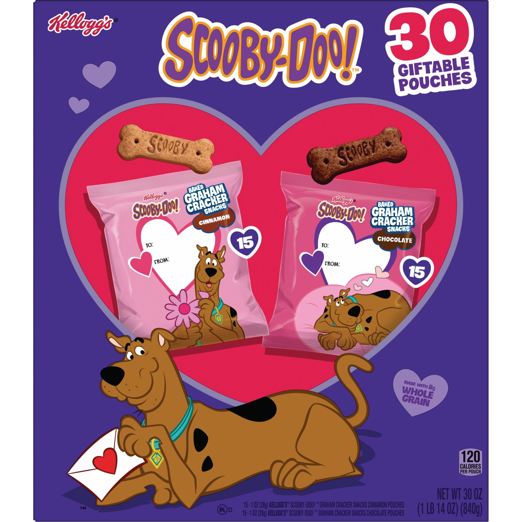Kellogg's SCOOBY-DOO! Variety Pack Baked Graham Cracker Snacks, Valentine's Day, 30 Count
