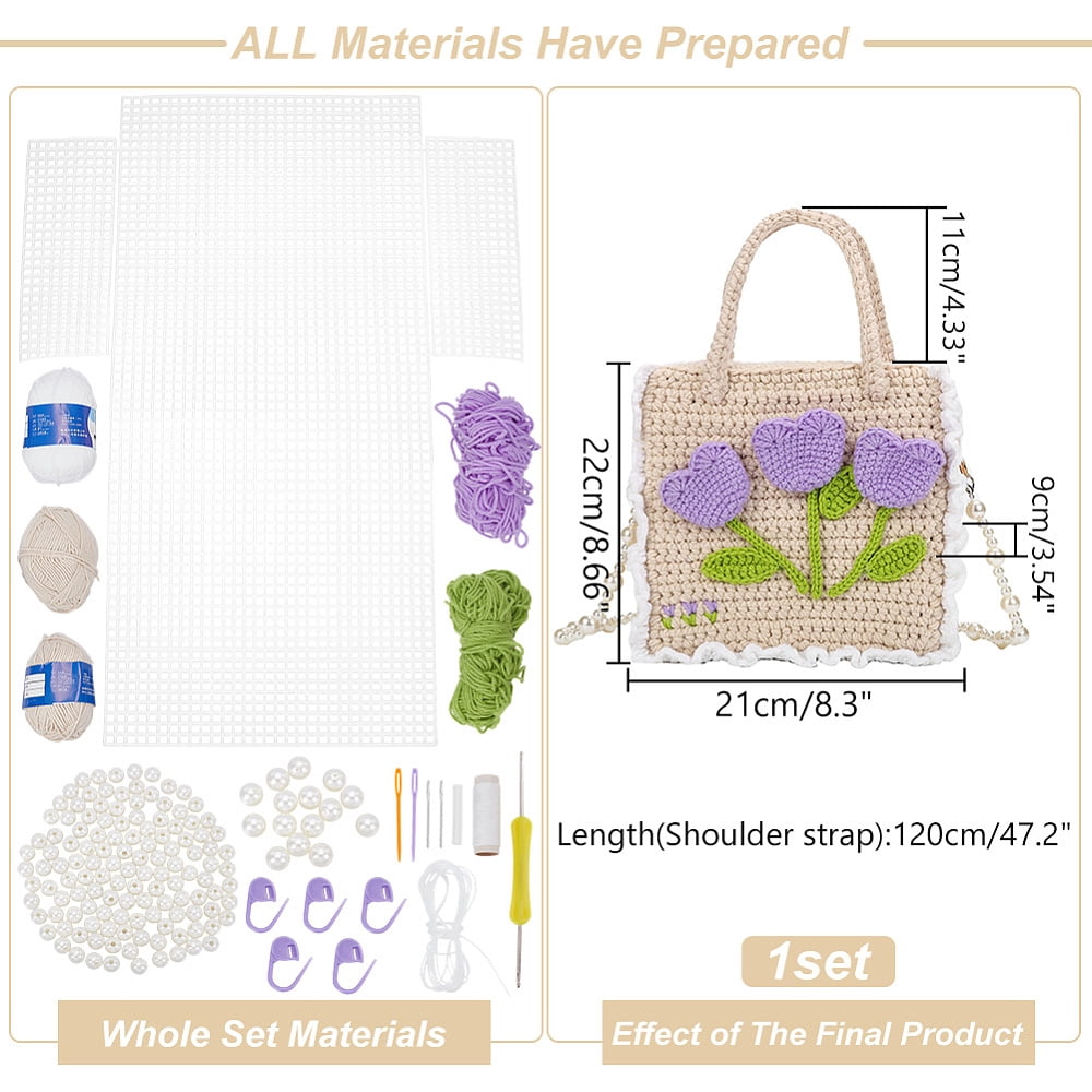 DIY Knitting Crochet Bag Kit Women Handmade Woven Tote Bag Set for DIY Handbag Hand-Knit Mesh Plastic Purse Handbag Crafting Material for DIY