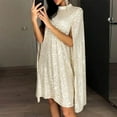 thumbnail image 4 of PENGXIANG Robe Cape pour Femmes Couleur Unie Taille Haute Robe à Sequins, 4 of 6