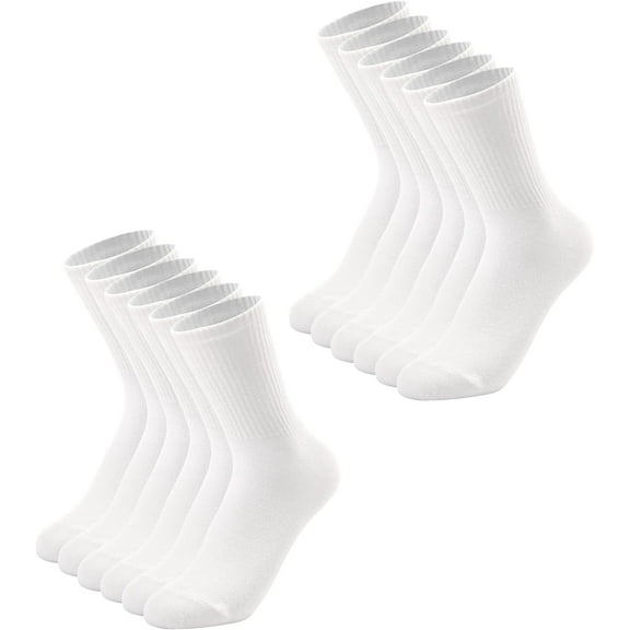 6 Pairs Womens Crew Socks Size 6-9 LightWeight Thin Casual Calf Socks,White