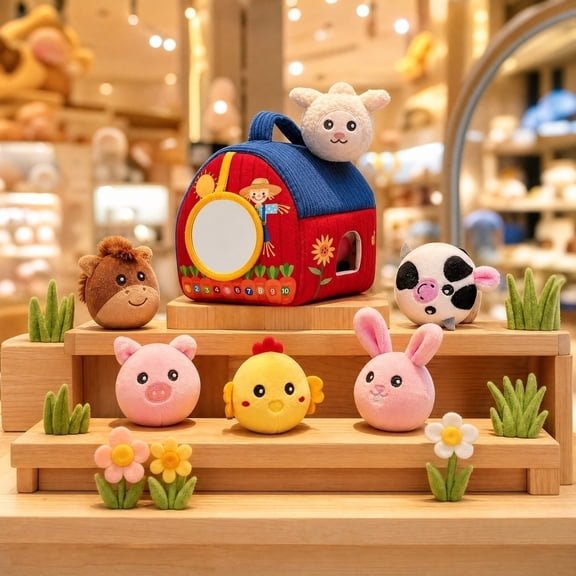 Clearance! Farm Animal Plush Playset Toy—Sensory Educational Toy, Baby Toys, Stuffed Animals for Babies, Small Stuffed Animals, Plushies, Toddler House Dolls