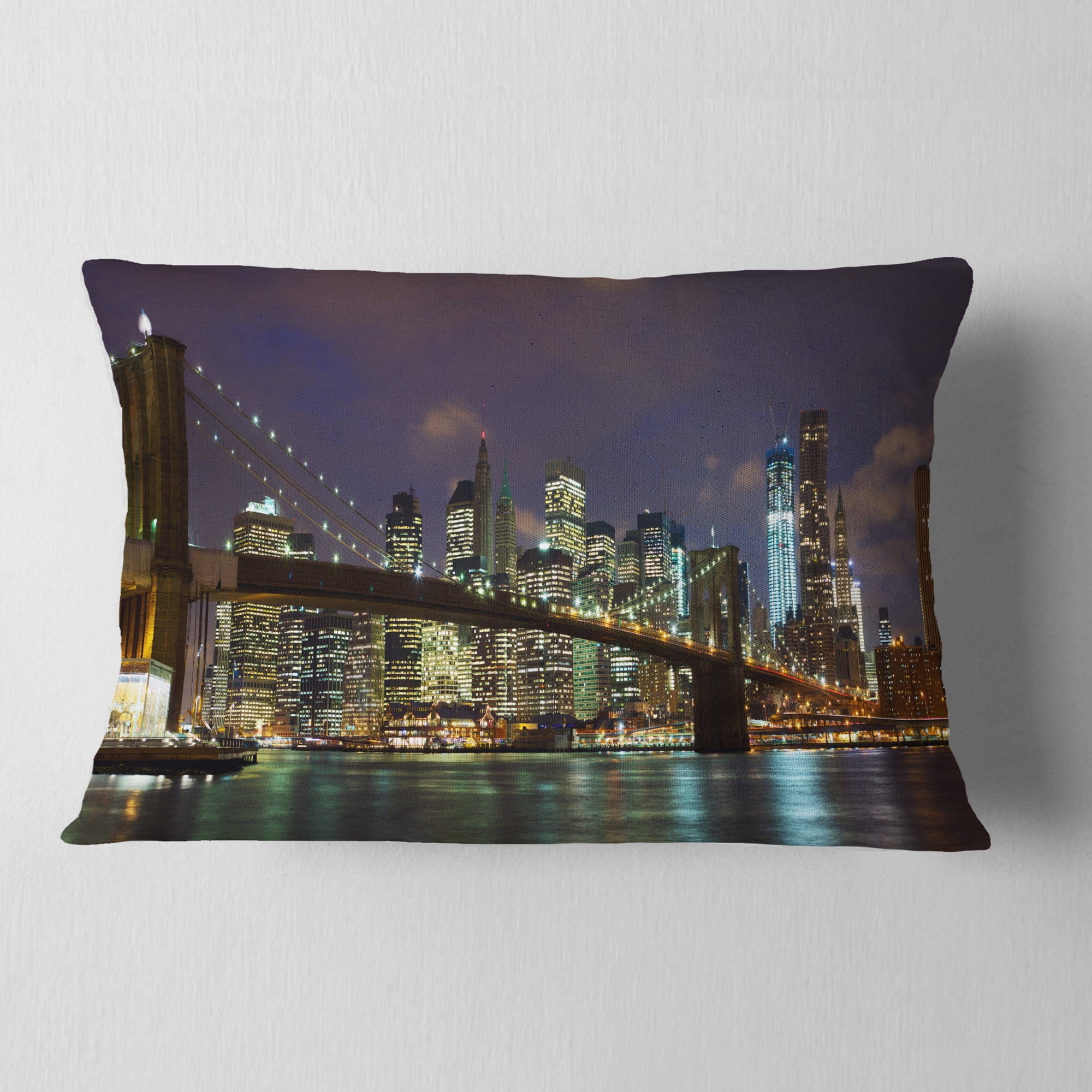 Designart Brooklyn Bridge Panoramic View - Cityscape Photo Throw Pillow - 12x20