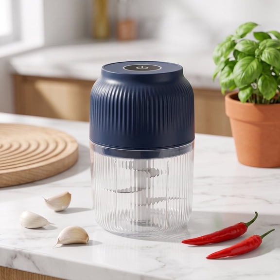 Electric Garlic Mincer, Mini Food Chopper, Rechargeable Food Processor, 8.45oz Transparent Food-Grade Bowl Small Blender with Stainless Steel Blades & Egg Whisk, Wireless Detachable Easy Clean Mixer