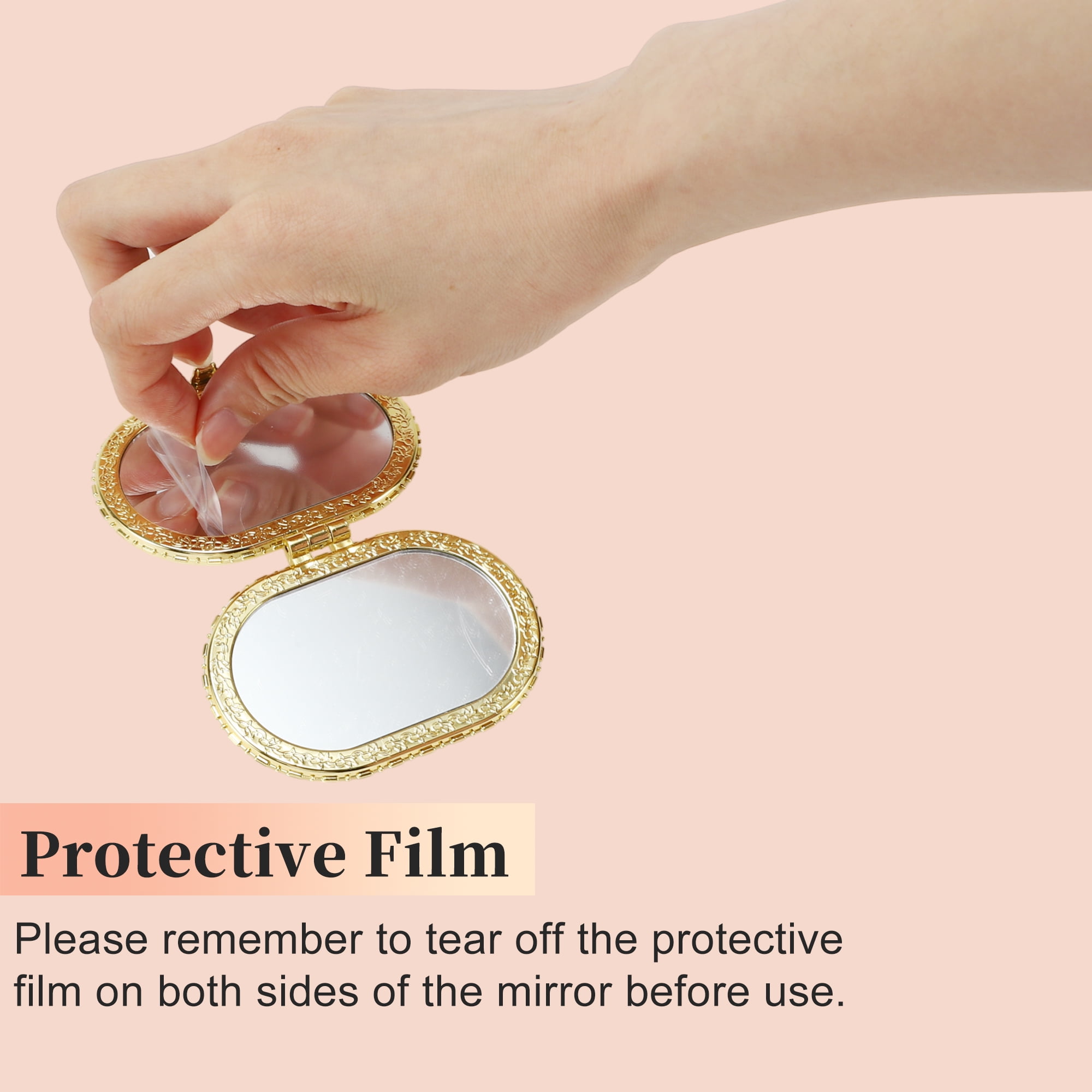 Unique Bargains Floral Oval Mini Mirror for Purses Pink 1 Pc