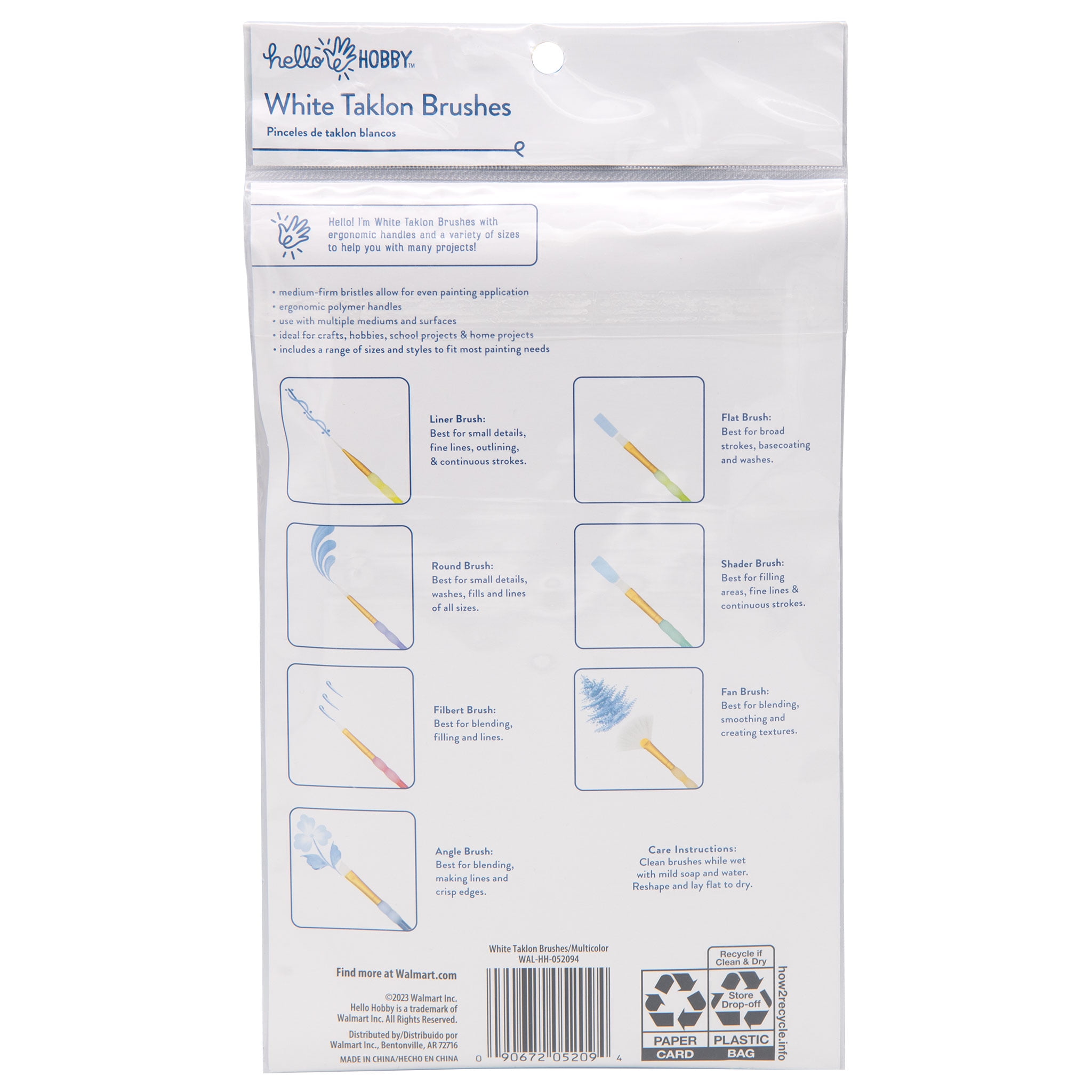 Hello Hobby - 15pc White Taklon Variety Craft Brush Set