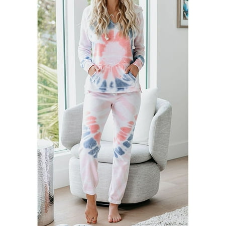 

Women Pajamas Set Home Service Autumn and Winter Tie-dye Loose Long Sleeve Top Trousers Sleepwear Suit New