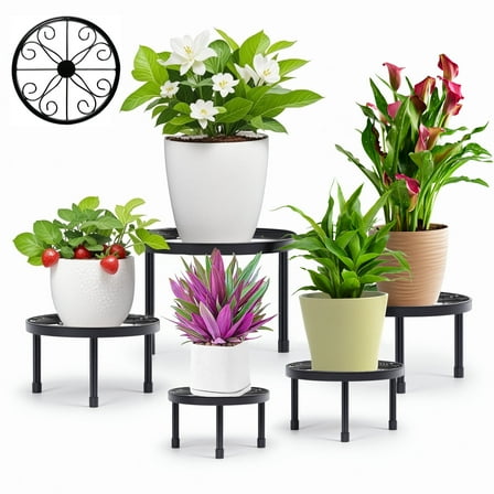 5-Pack Metal Plant Stand for Indoor Outdoor, Heavy Duty Flower Pot Stands for Multiple Plant, Anti-Rust Iron Plant Pot Shelf for Patio Balcony Garden Home Decor