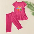 thumbnail image 4 of Uxgjfwu Girls Summer Outfits Print Short Sleeved Flying Sleeves Elastic Waist Cropped Pants Two-piece Set, Sizes 1-10,Pink, 4 of 5